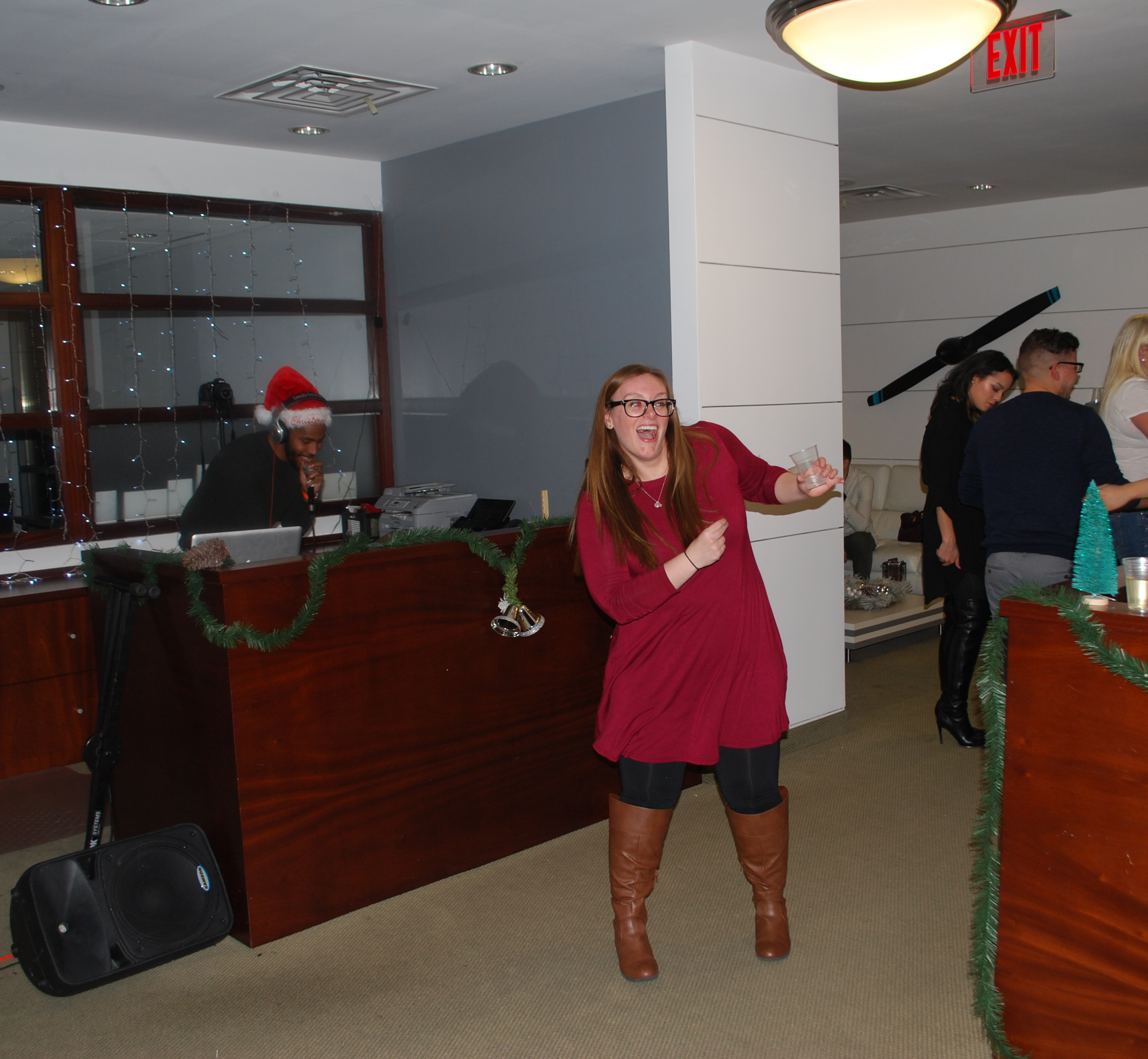 Team member Eileen dancing at the holiday party